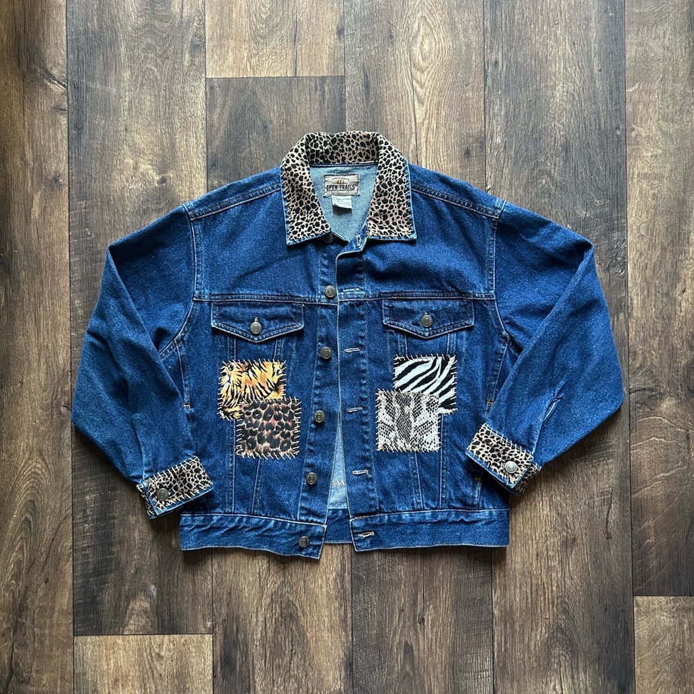 Vintage Animal Patchwork Jean Jacket